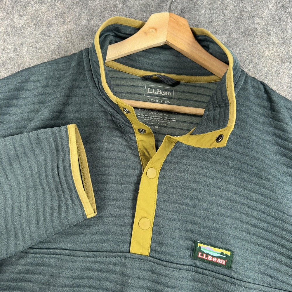 L.L.Bean Airlight Pullover Mens 2XL‎ Green Snap Mock Neck Sweatshirt